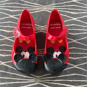 Mini Melissa Kids Red and Black Mickey Mouse Shoes - size 10